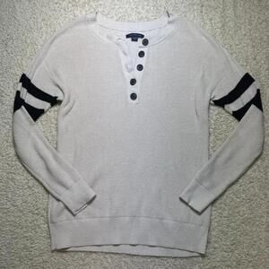 American Eagle Knit Quarter Button Pullover Cotton Blend Sweater Cream XS